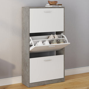 IDMarket - Scarpiera effetto cemento con 3 ante bianche