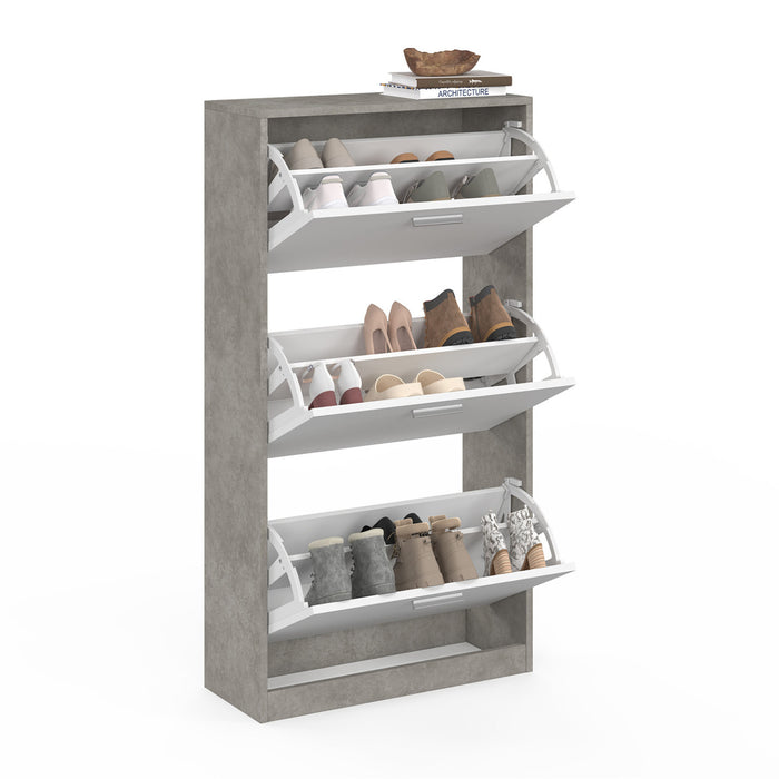 IDMarket - Scarpiera effetto cemento con 3 ante bianche