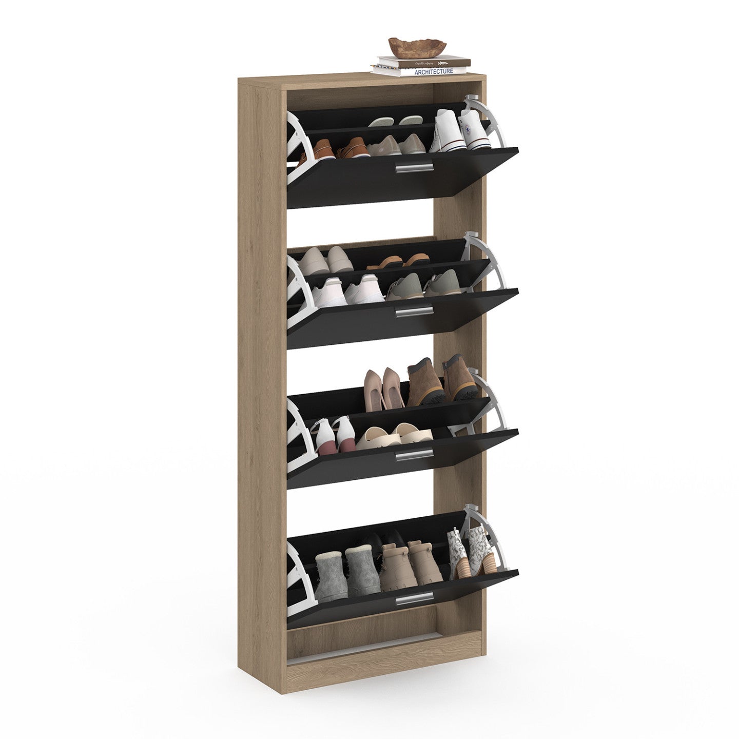 IDMarket - Scarpiera effetto faggio con 4 ante nero