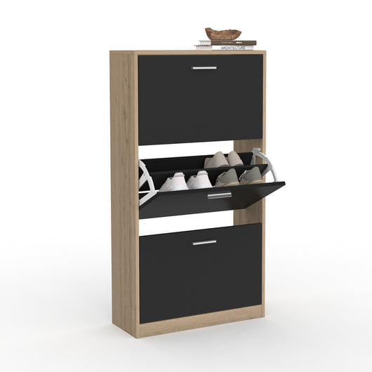 IDMarket - Scarpiera effetto faggio nera 3 ante