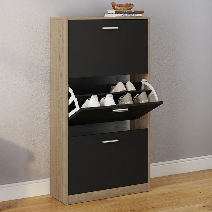 IDMarket - Scarpiera effetto faggio nera 3 ante