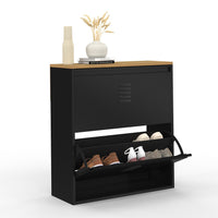 IDMarket - Scarpiera ESTER da 12 pezzi, 2 ante in metallo nero, design industriale