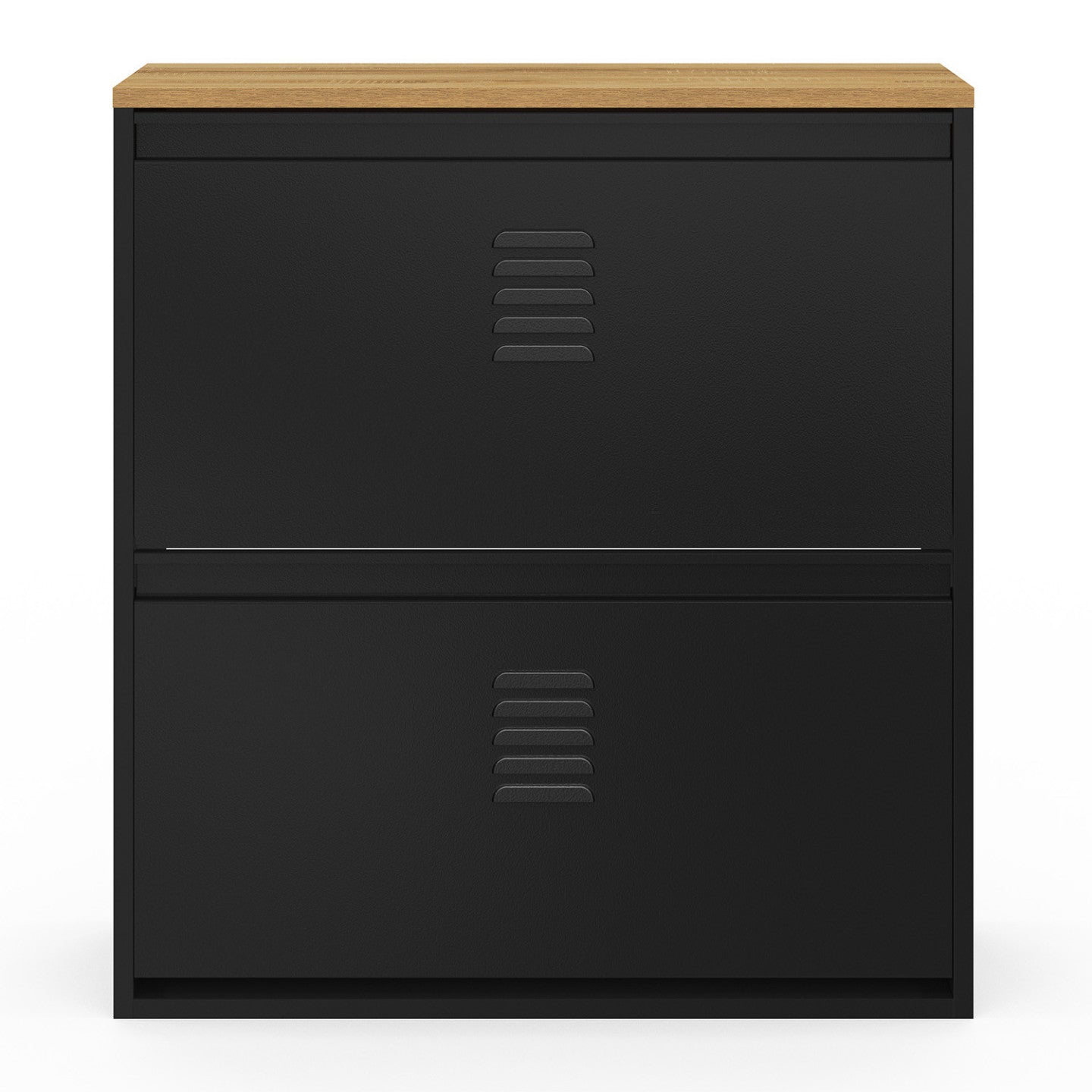 IDMarket - Scarpiera ESTER da 12 pezzi, 2 ante in metallo nero, design industriale