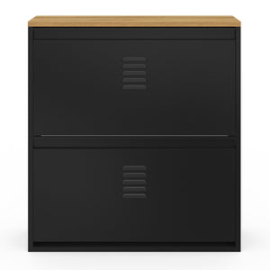 IDMarket - Scarpiera ESTER da 12 pezzi, 2 ante in metallo nero, design industriale