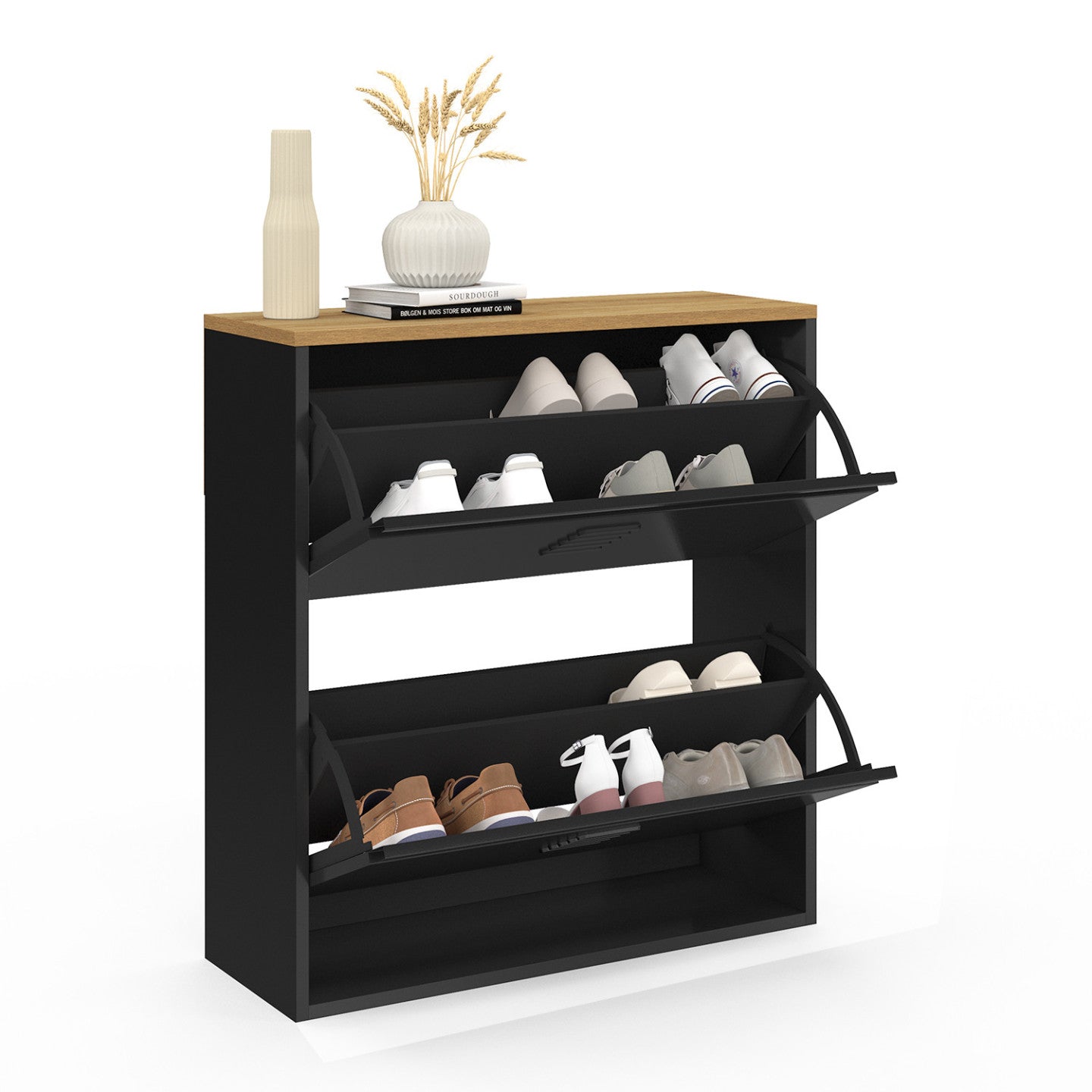 IDMarket - Scarpiera ESTER da 12 pezzi, 2 ante in metallo nero, design industriale