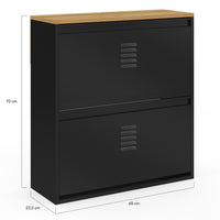 IDMarket - Scarpiera ESTER da 12 pezzi, 2 ante in metallo nero, design industriale