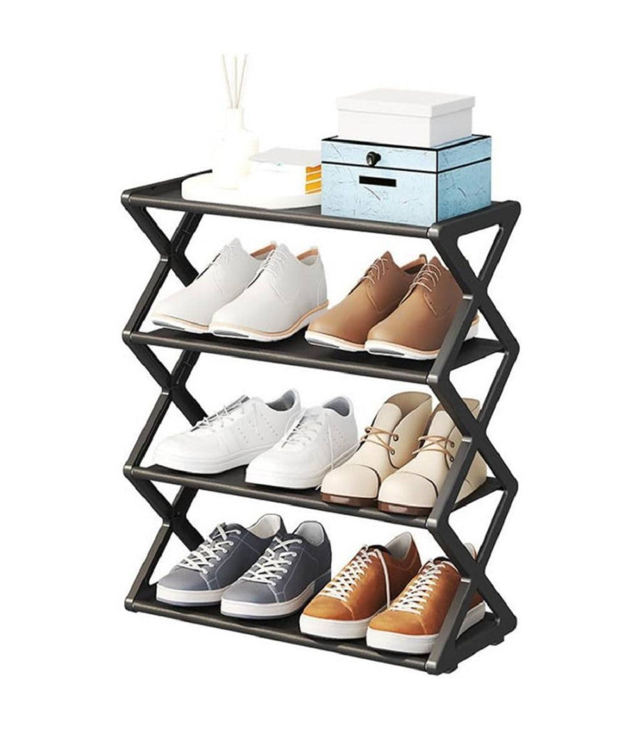 Scarpiera Forma X Custodia Multifunzionale In Acciaio Portascarpe Staccabile Nero         