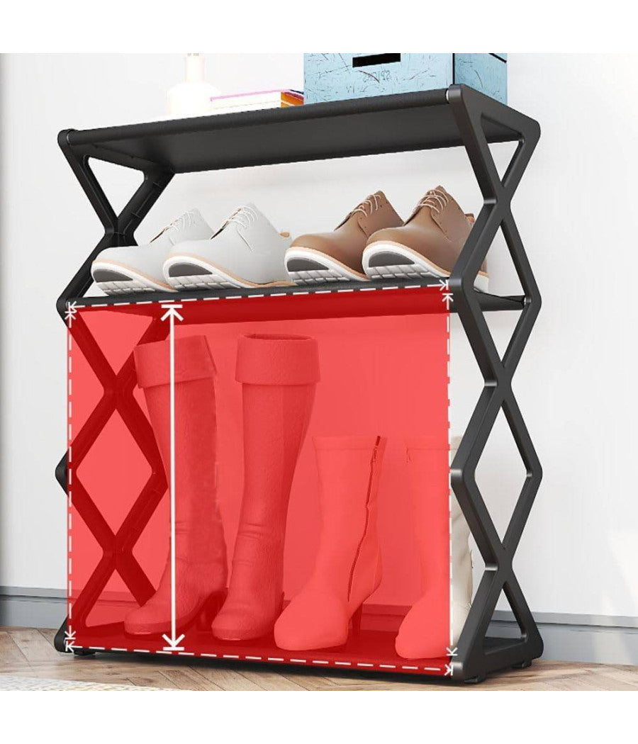 Scarpiera Forma X Custodia Multifunzionale In Acciaio Portascarpe Staccabile Nero         