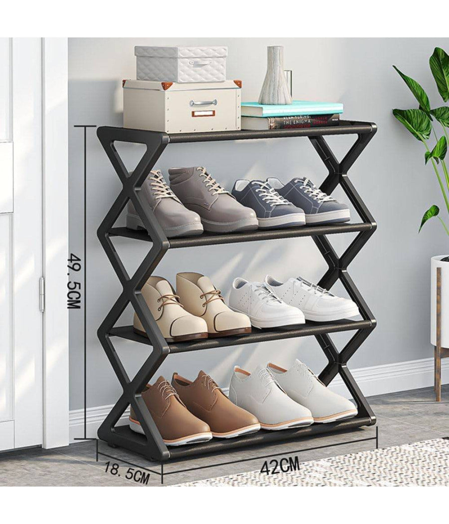 Scarpiera Forma X Custodia Multifunzionale In Acciaio Portascarpe Staccabile Nero         