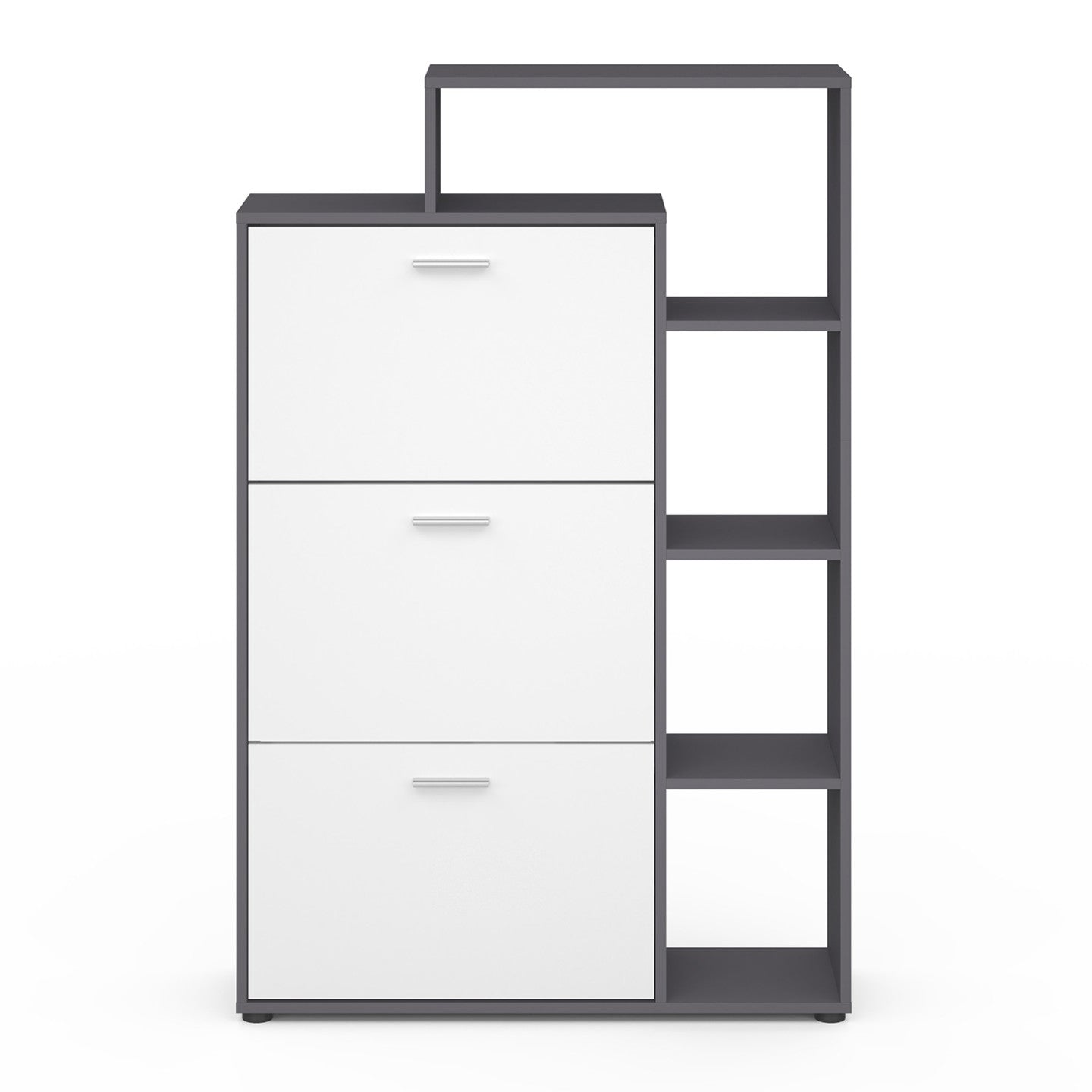 IDMarket - Scarpiera grigia con 3 ante bianche e ripiano