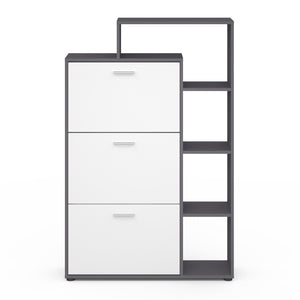 IDMarket - Scarpiera grigia con 3 ante bianche e ripiano