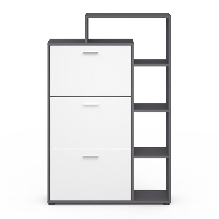 IDMarket - Scarpiera grigia con 3 ante bianche e ripiano