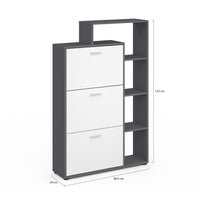 IDMarket - Scarpiera grigia con 3 ante bianche e ripiano