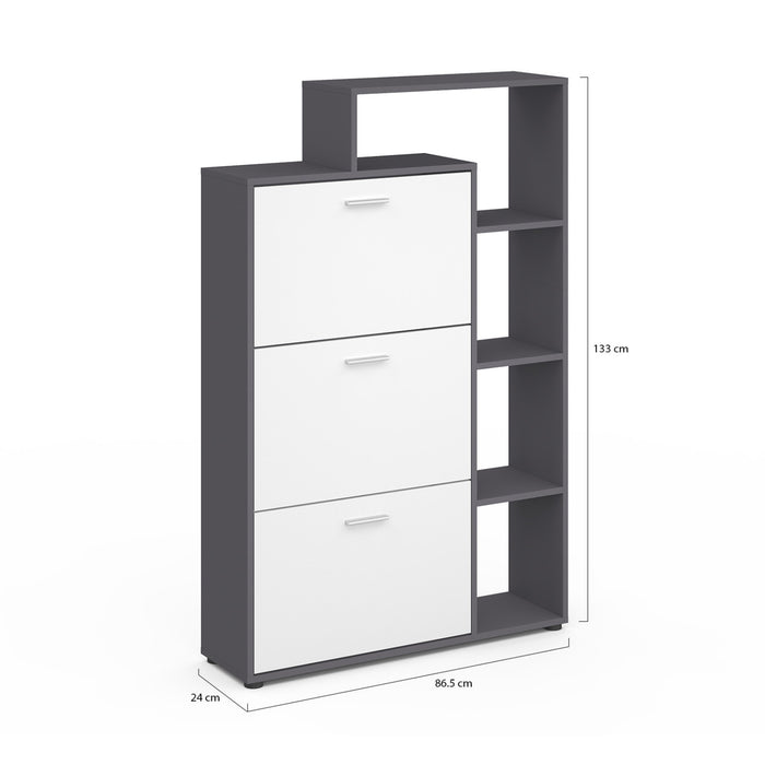 IDMarket - Scarpiera grigia con 3 ante bianche e ripiano