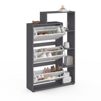 IDMarket - Scarpiera grigia con 3 ante bianche e ripiano