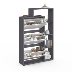 IDMarket - Scarpiera grigia con 3 ante bianche e ripiano