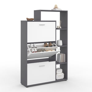 IDMarket - Scarpiera grigia con 3 ante bianche e ripiano