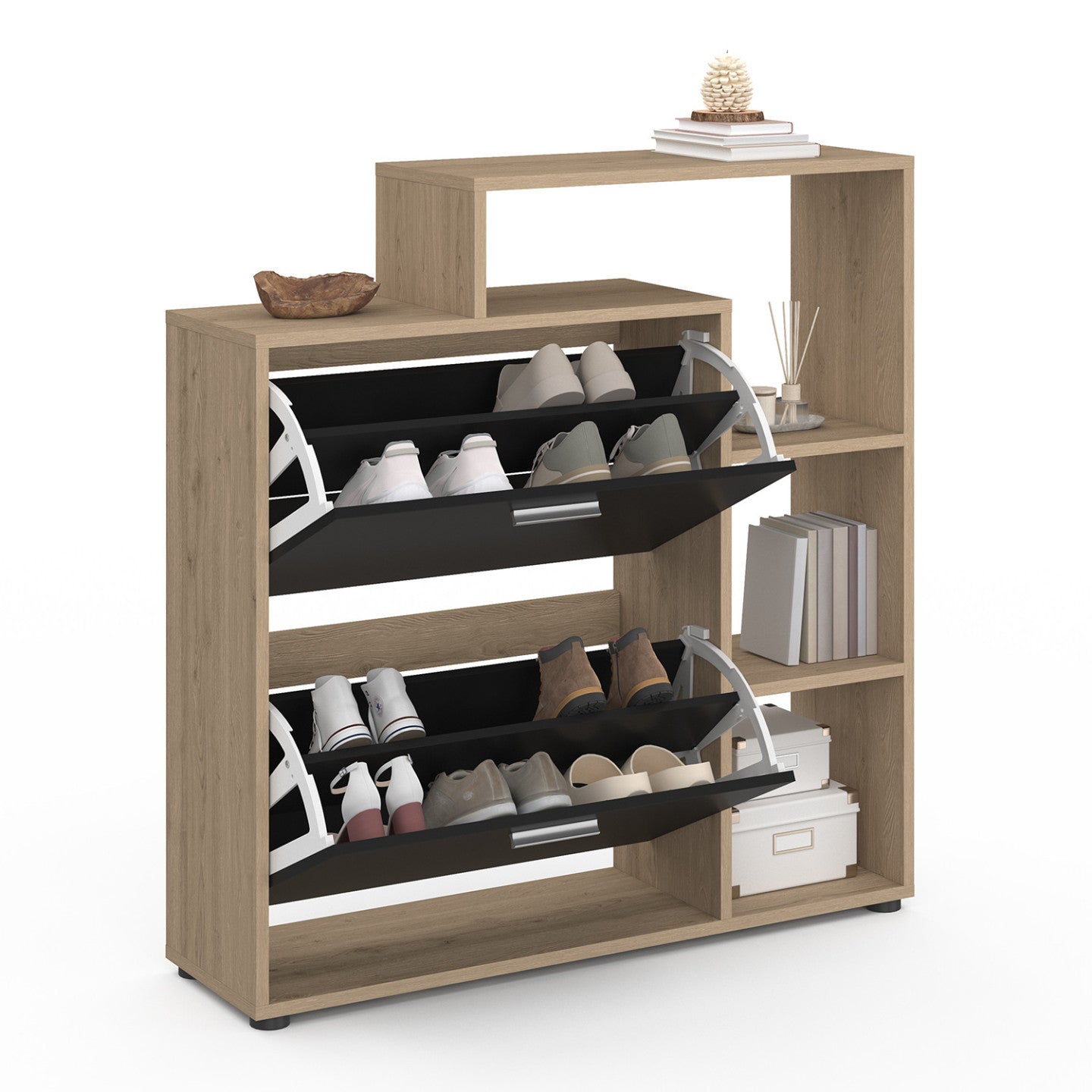 IDMarket - Scarpiera in finto faggio a 2 ante nera con ripiano