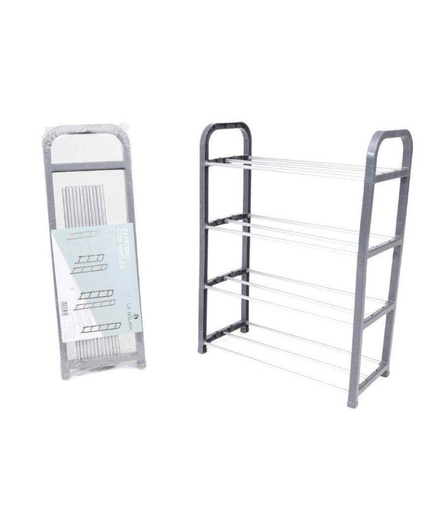 Scarpiera In Plastica 4 Ripiani Livelli Salvaspazio 40x19x56cm Porta Scarpe Casa         