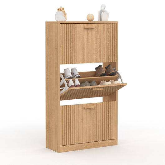 IDMarket - Scarpiera JULIETTE 18 pezzi, 3 ante a doghe, colore rovere