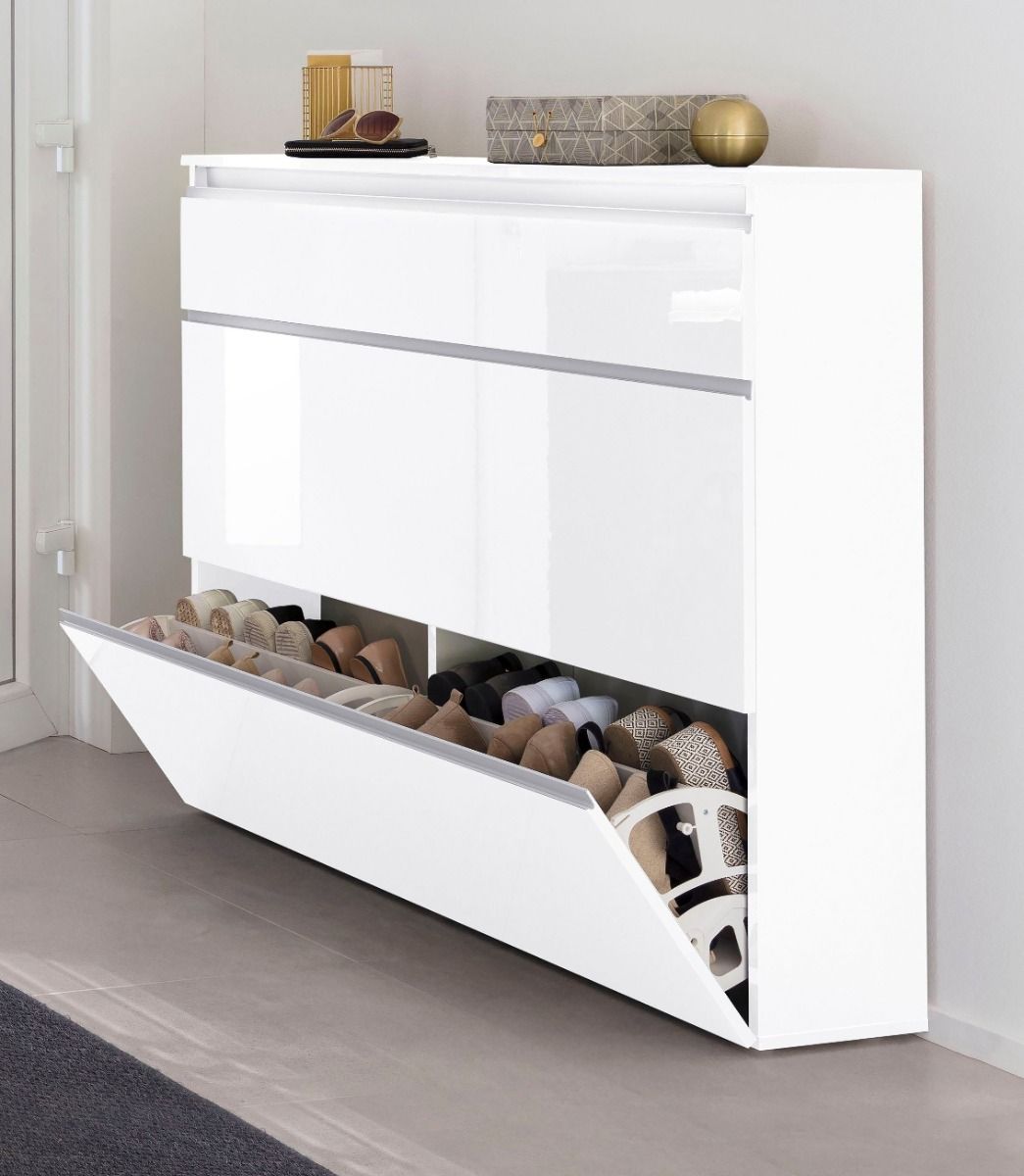 Scarpiera 3 ribalte doppia profondità L.120, finitura Bianco laccato lucido, ZTC76519149