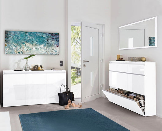 Scarpiera 3 ribalte doppia profondità L.120, finitura Bianco laccato lucido, ZTC76519149