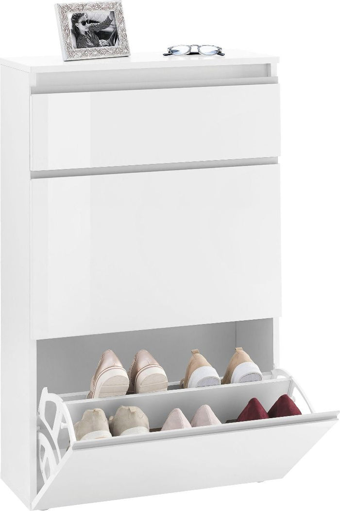 Scarpiera 3 ribalte doppia profondità in finitura Bianco laccato lucido, ZTC94981104