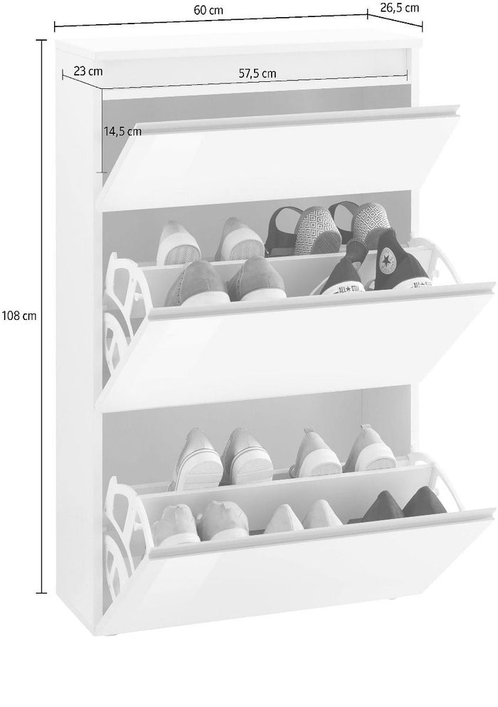 Scarpiera 3 ribalte doppia profondità in finitura Bianco laccato lucido, ZTC94981104