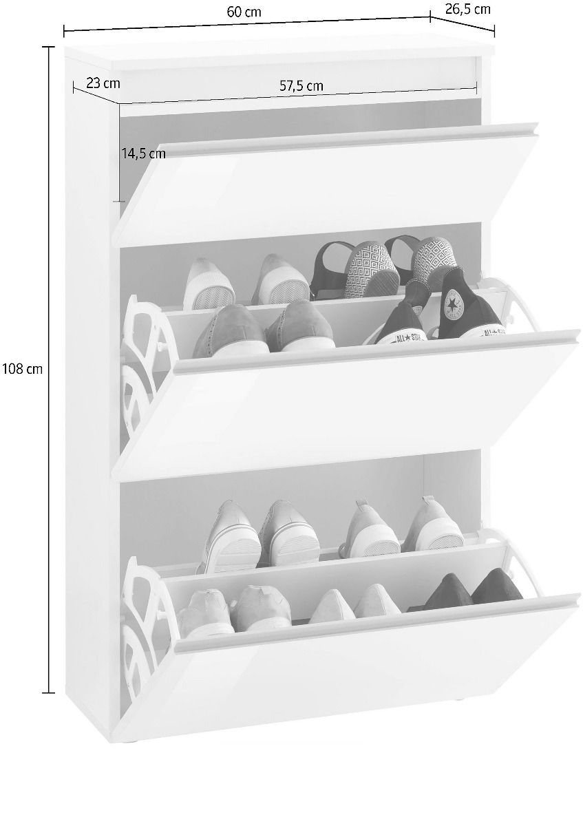Scarpiera 3 ribalte doppia profondità in finitura Bianco laccato lucido, ZTC94981104