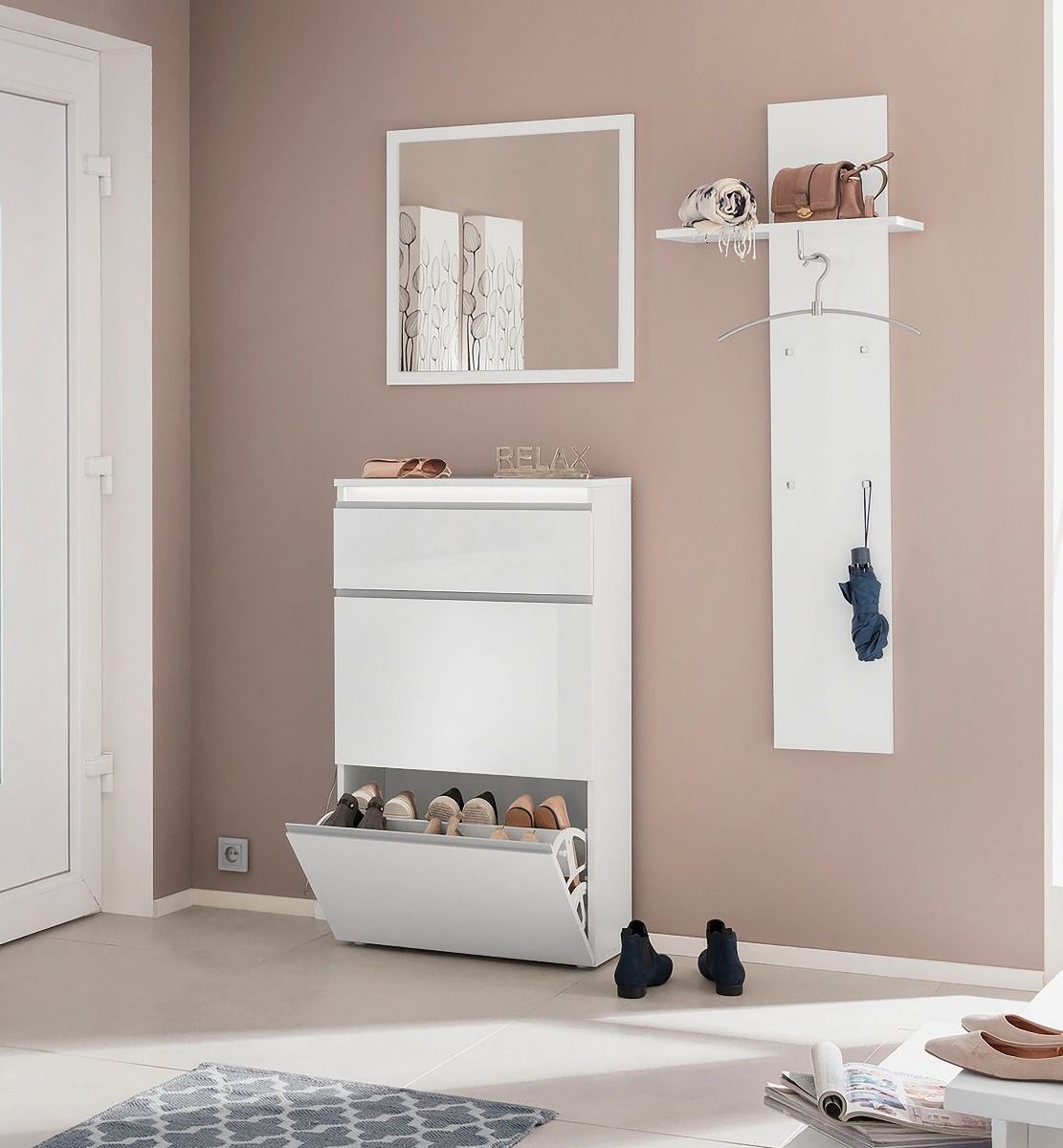 Scarpiera 3 ribalte doppia profondità in finitura Bianco laccato lucido, ZTC94981104