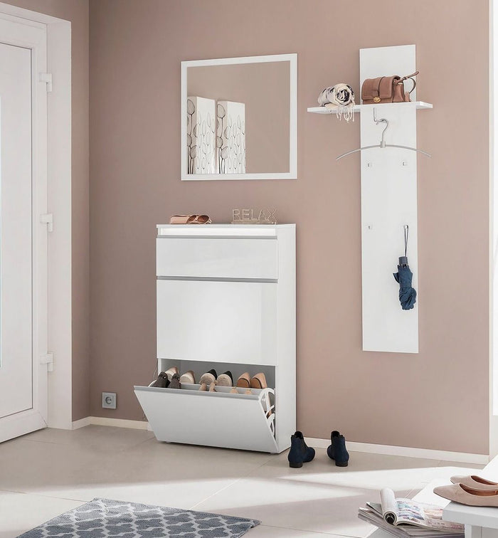 Scarpiera 3 ribalte doppia profondità in finitura Bianco laccato lucido, ZTC94981104