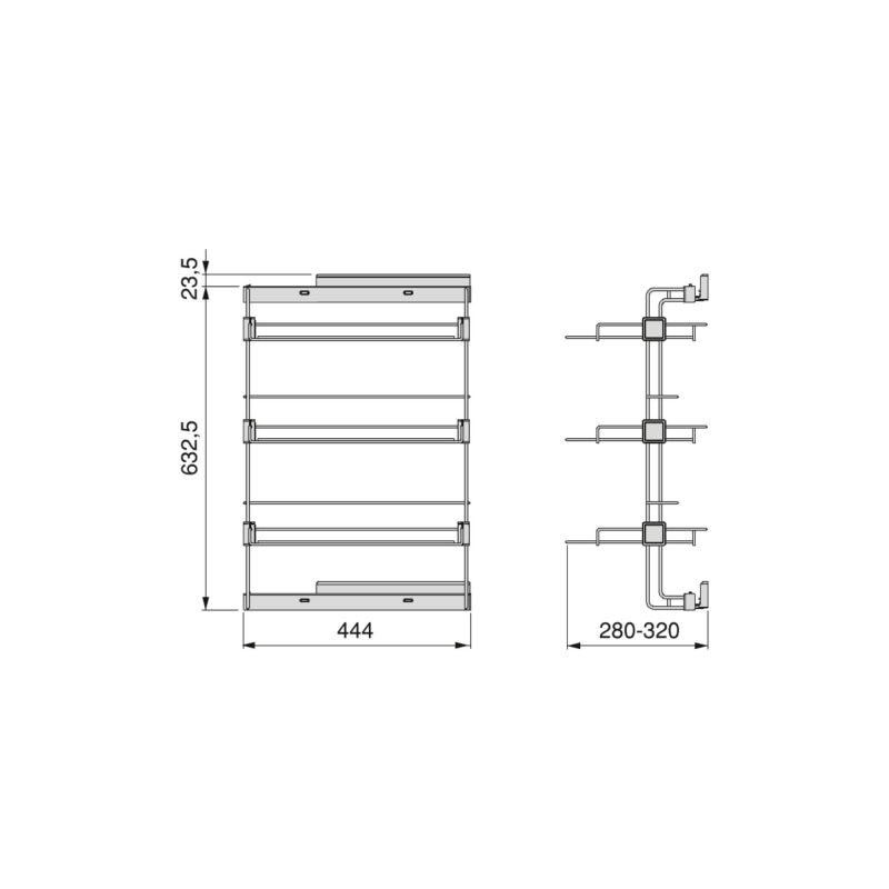 Scarpiera laterale estraibile per armadi e cabine armadio Hack, Destra, Verniciato grigio pietra, Acciaio.