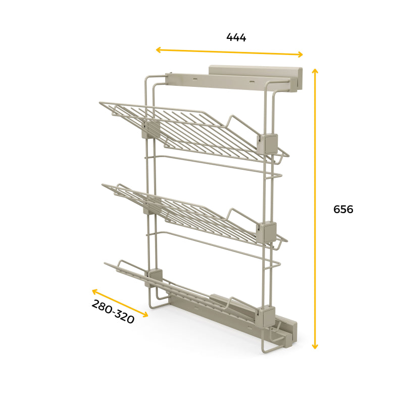 Scarpiera laterale estraibile per armadi e cabine armadio Hack, Destra, Verniciato grigio pietra, Acciaio.