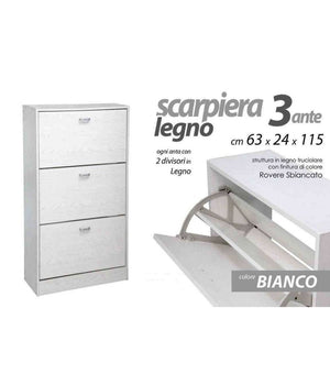 Scarpiera Legno 3 Ante Bianco Legno 63 X 24 X 115 Cm 715617 Scarpe         