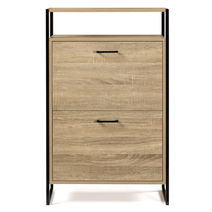 IDMarket - Scarpiera LUIS a 2 ante con ripiano superiore dal design industriale