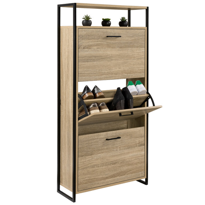 IDMarket - Scarpiera LUIS a 3 ante con ripiano superiore dal design industriale