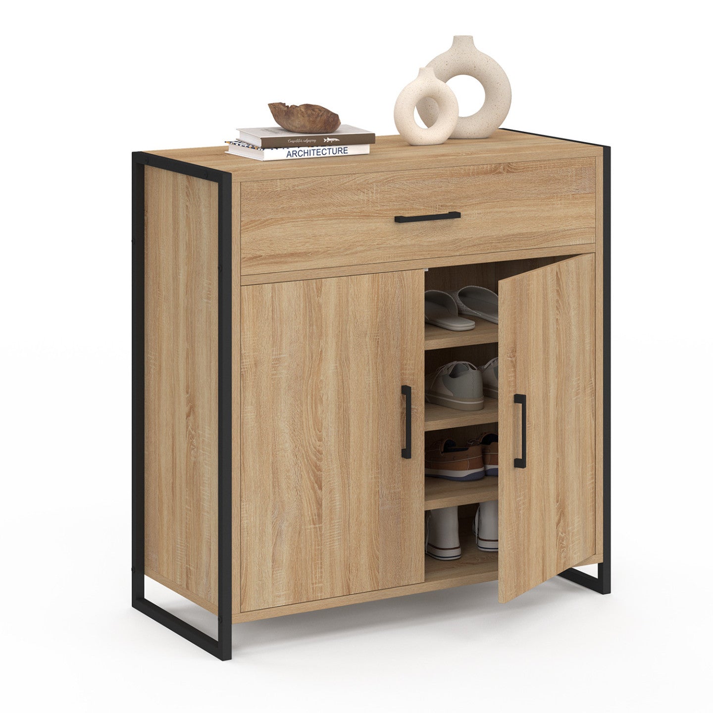 IDMarket - Scarpiera LUIS da 12 pezzi, 2 ante e 1 cassetto, design industriale