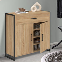 IDMarket - Scarpiera LUIS da 12 pezzi, 2 ante e 1 cassetto, design industriale