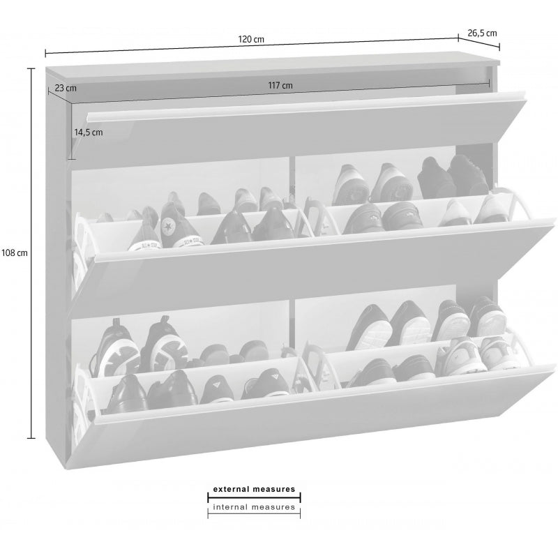 Scarpiera Magic 120 – 2 ante + 1 ribalta – Antracite Lucido