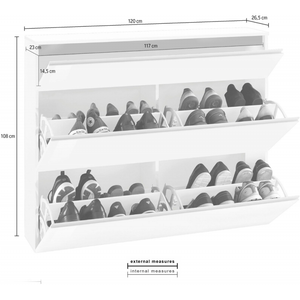 Scarpiera Magic 120 – 2 ante + 1 ribalta – Bianco Lucido