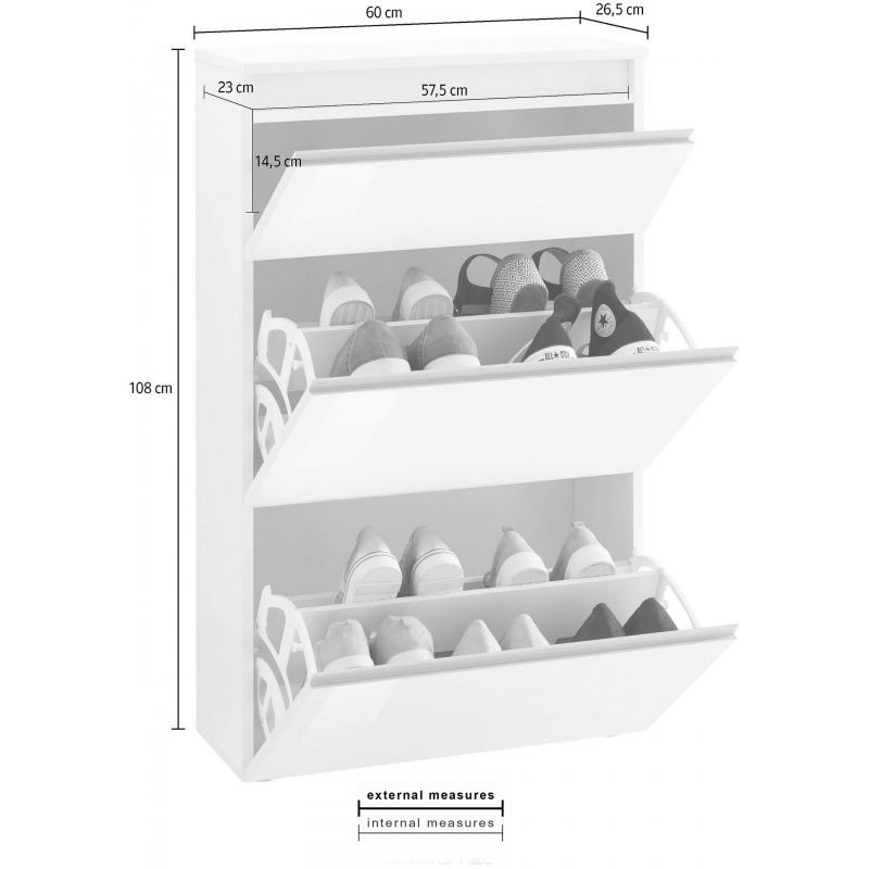 Scarpiera Magic 60 – 2 ante + 1 ribalta – Bianco Lucido
