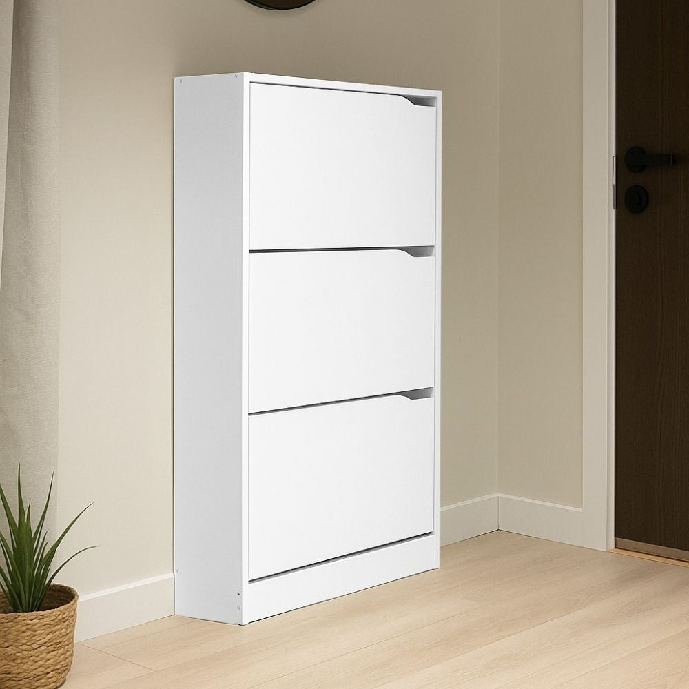 Scarpiera Manolo bianca con 3 ante a ribalta doppio vano 63x24x115H