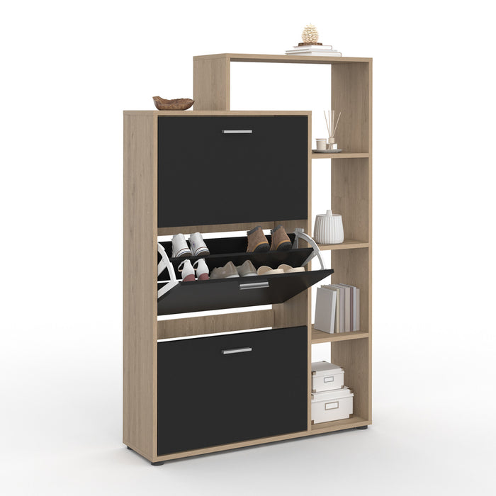 IDMarket - Scarpiera nera a 3 ante con ripiano