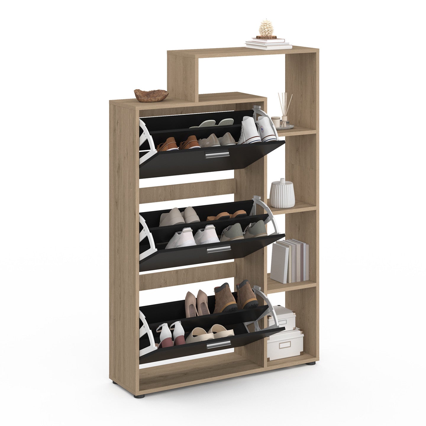 IDMarket - Scarpiera nera a 3 ante con ripiano