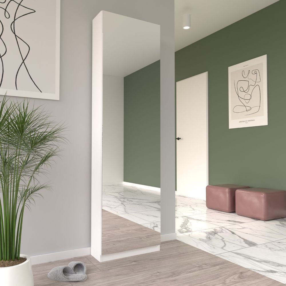 Scarpiera Nyx bianca con anta a specchio reversibile 50x20x180H