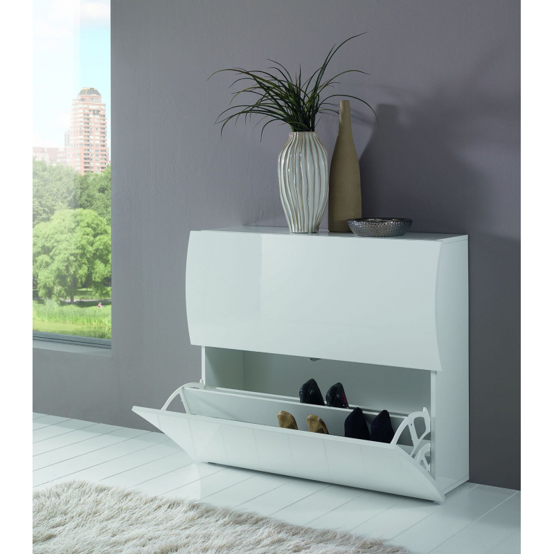 Scarpiera Onda 2 Ante a Ribalta 101x81,4x26,6 cm – Bianco Lucido