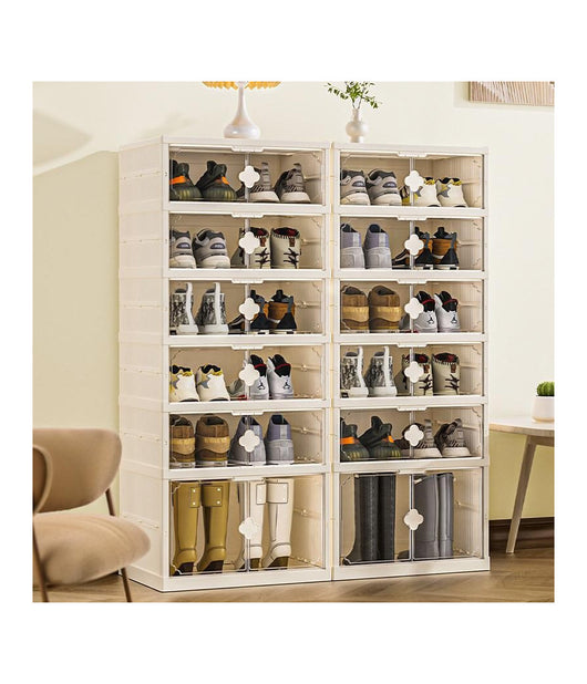 Scarpiera Pieghevole Impilabile A 6 Ripiani Antipolvere Traspirante 120x37x51cm         