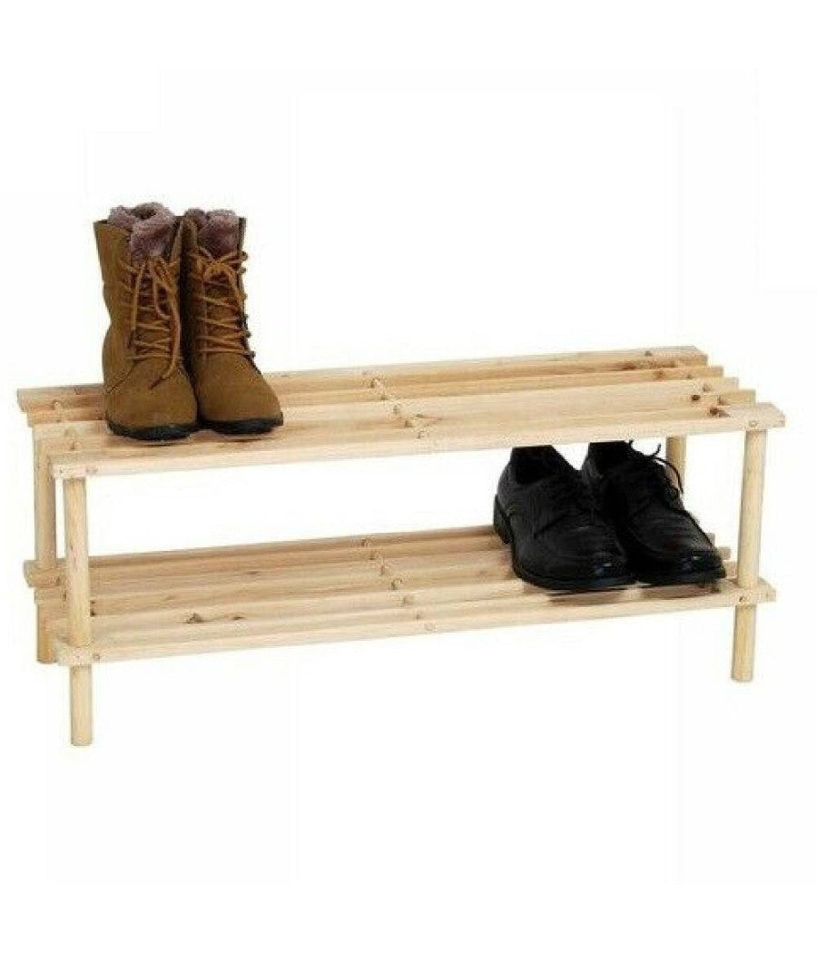 Scarpiera Porta Scarpe 2 Ripiani Piani In Legno Scaffale Mobile Legno         