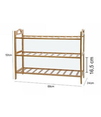Scarpiera Porta Scarpe 3 Ripiani Piani Legno Bamboo Bambu Scaffale Mobile 69412         