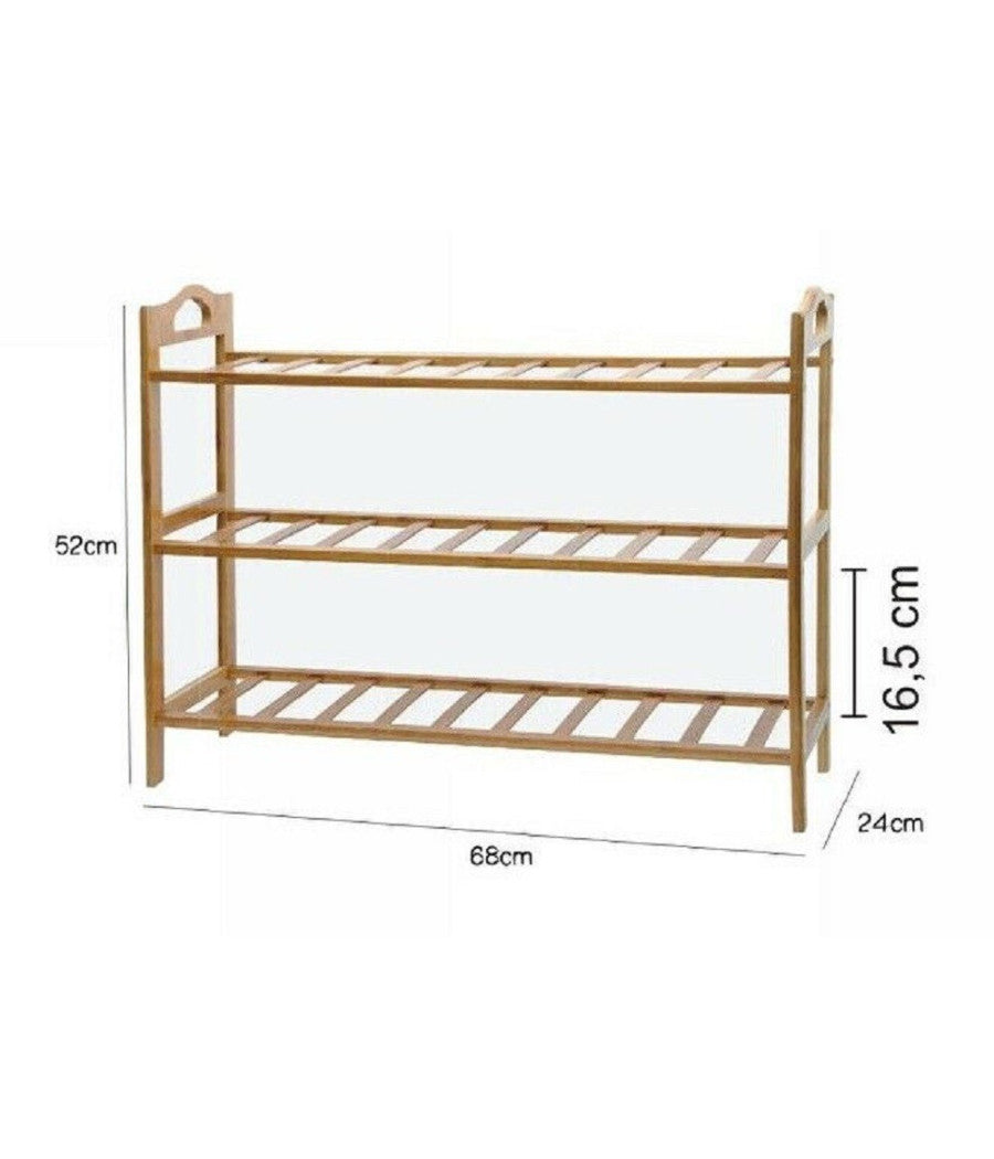 Scarpiera Porta Scarpe 3 Ripiani Piani Legno Bamboo Bambu Scaffale Mobile 69412         
